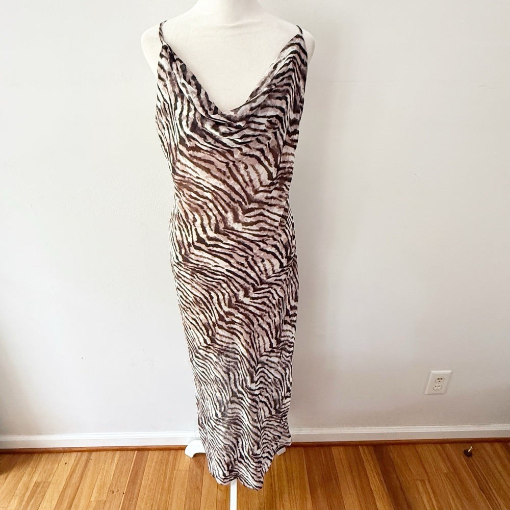 SNDYS Maxi Dress Women 6 Zebra Cowl Backless Sexy Party Date Night Mob Wife
